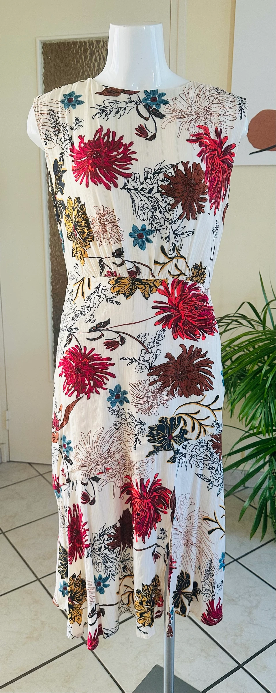 Magnificent Camaïeu Beige Ecru Fluid Dress – Backless Detail & Zip – Size 38 – photo 2